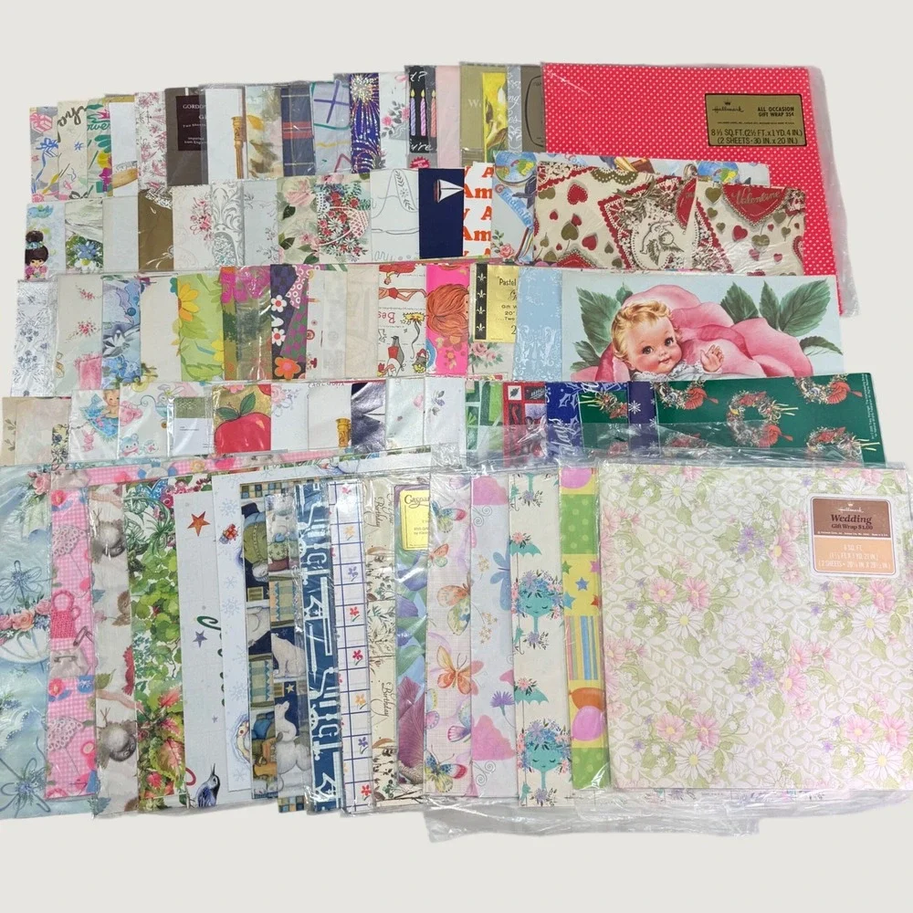 VTG Gift Wrap Collection 50s-90s Estate Lot Paper Ephemera Wrapping Paper 100+